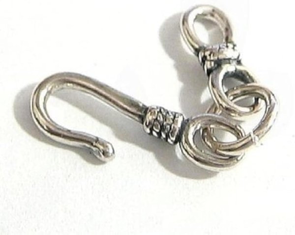 1 x Antique Sterling Silver Fish Hook Clasp - 15.5mm Oxidized Toggle Closure