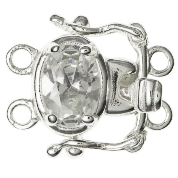 1x Sterling Silver & CZ Crystal Box Clasp - 15mm Sparkling Pearl Closure