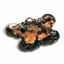 1x Encased Dichroic Lampwork Glass Butterfly Pendant Bead Jet Black 47mm