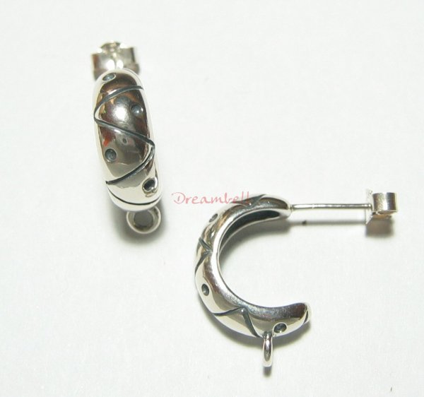 2x Sterling silver Semi hoop Stud Earring w/ Loop Post ear wire Bold
