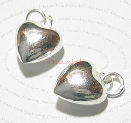 2x Sterling SILVER PUFF HEART CHARM PENDANT W/ jump ring