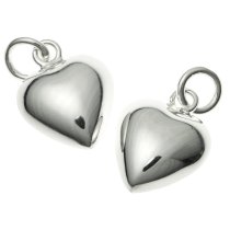 2x Sterling SILVER PUFF HEART CHARM PENDANT W/ jump ring