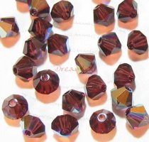 24 Swarovski Elements Bicone Crystal 5301 Burgundy AB 4mm