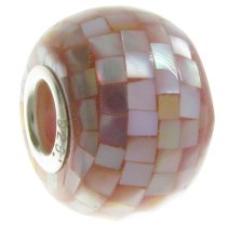 Sterling Silver Mosaic Mother of Pearl Bead for European Charm Bracelets/ MOP
