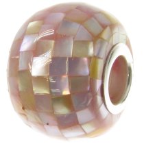 Sterling Silver Mosaic Mother of Pearl Bead for European Charm Bracelets/ MOP