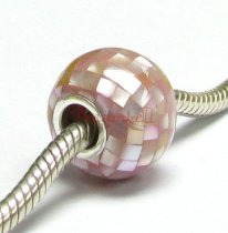 Sterling Silver Mosaic Mother of Pearl Bead for European Charm Bracelets/ MOP