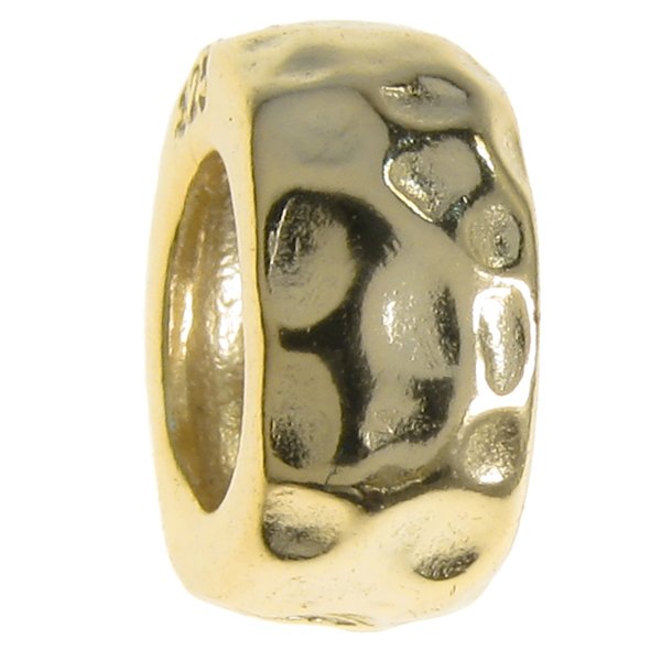 14K Gold Plated 925 Sterling Silver ROUND HAMMERED BEAD TUBE for European Charm Bracelets