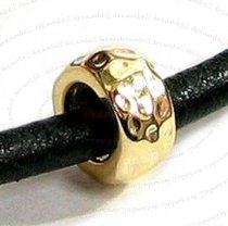 14K Gold Plated 925 Sterling Silver ROUND HAMMERED BEAD TUBE for European Charm Bracelets