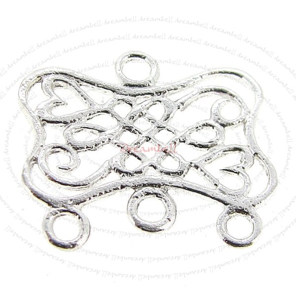 2x STERLING SILVER HEART Chandelier CONNECTOR 3-strand 17mm