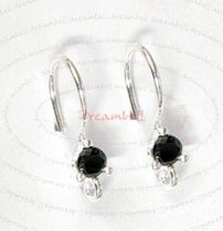 2x Sterling Silver Ear Black CZ Crystal Wire Earwires French Hook