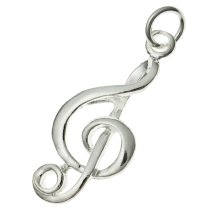 1 x Sterling Silver Melody Treble Clefs Charm Pendant 11 x 25mm