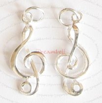 1 x Sterling Silver Melody Treble Clefs Charm Pendant 11 x 25mm