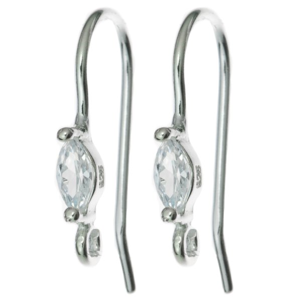 2x Sterling Silver CZ Crytal Wire Earwires French Hook