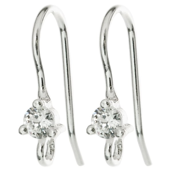 2x Sterling silver ear CZ Crytal Wire EarWires French Hook