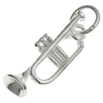 1x Sterling Silver Musical Instrument Trumpet Dangle Bead Charm 23mm
