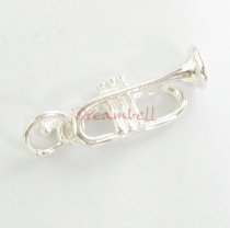 1x Sterling Silver Musical Instrument Trumpet Dangle Bead Charm 23mm