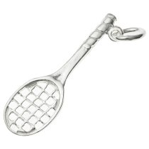 1x .925 Sterling Silver Tennis Racket Dangle Charm Pendant 30mm