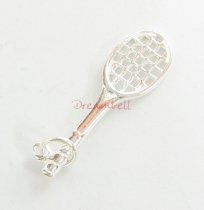 1x .925 Sterling Silver Tennis Racket Dangle Charm Pendant 30mm