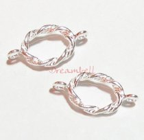 4x Bright Sterling Silver Twist Oval Ring Connector Bead Spacer 13mm