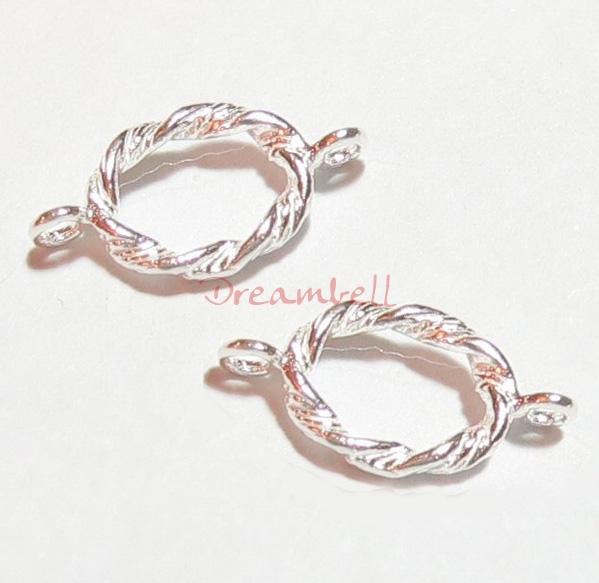 4x Bright Sterling Silver Twist Oval Ring Connector Bead Spacer 13mm
