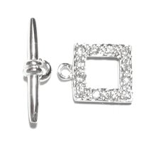 1x 925 Sterling Silver Crystal CZ Crystal Square Bead Toggle Clasp 10mm