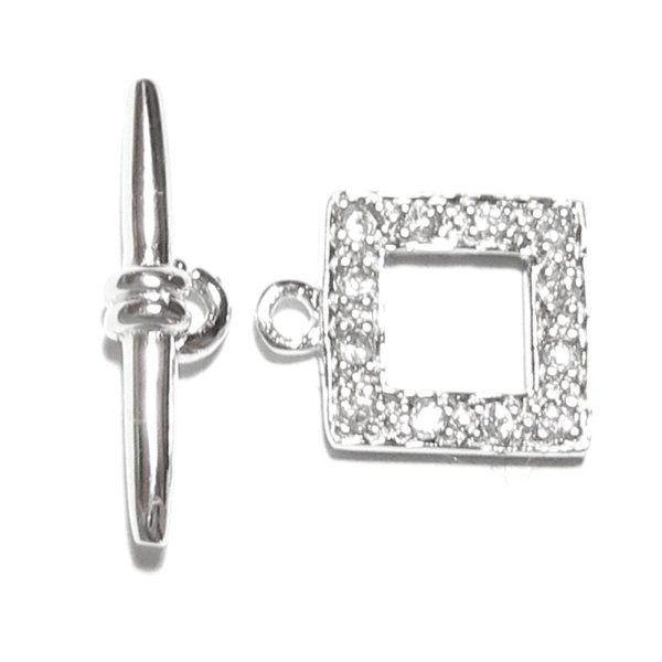 1x 925 Sterling Silver Crystal CZ Crystal Square Bead Toggle Clasp 10mm