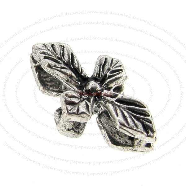 4x Bali Sterling Silver Leaf Flower Spacer Bead Necklace / Bracelet Connector 9.5mm