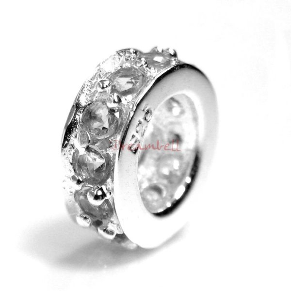 Sterling Silver ROUND RING Bead clear CZ crystals for European Charm Bracelets