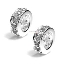 Sterling Silver ROUND RING Bead clear CZ crystals for European Charm Bracelets
