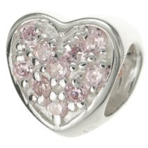 Sterling Silver HEART light Pink Rose CZ Crystal for European Charm Bracelets