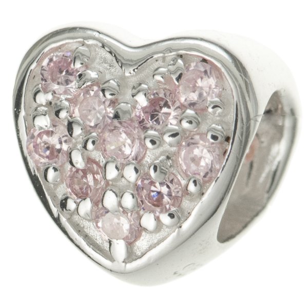 Sterling Silver HEART light Pink Rose CZ Crystal for European Charm Bracelets