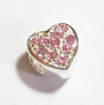 Sterling Silver HEART light Pink Rose CZ Crystal for European Charm Bracelets