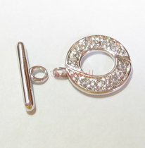 1x STERLING SILVER CZ Crystal Round TOGGLE CLASP 14mm
