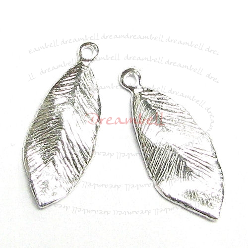 2x Sterling Silver Leaf Bead charm Pendant 18.5mm