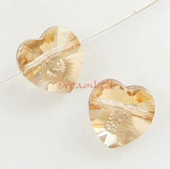 4x Swarovski Elements Crystal 5742 Heart Golden Shadow 10mm New