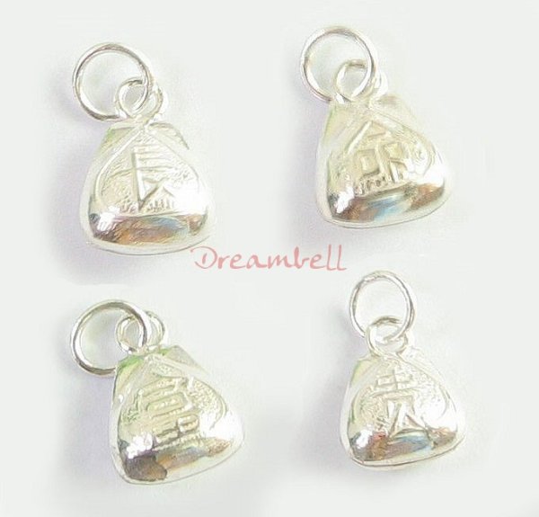 4x Sterling Silver Jingle Bell Fortune long life Dangle Charm Bead 10.5mm