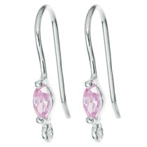 2x Sterling Silver Pink CZ Crytal Ear Wire Earwires French Hook