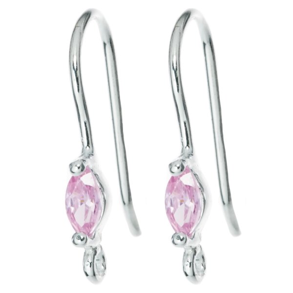 2x Sterling Silver Pink CZ Crytal Ear Wire Earwires French Hook