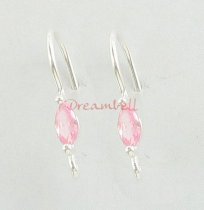 2x Sterling Silver Pink CZ Crytal Ear Wire Earwires French Hook