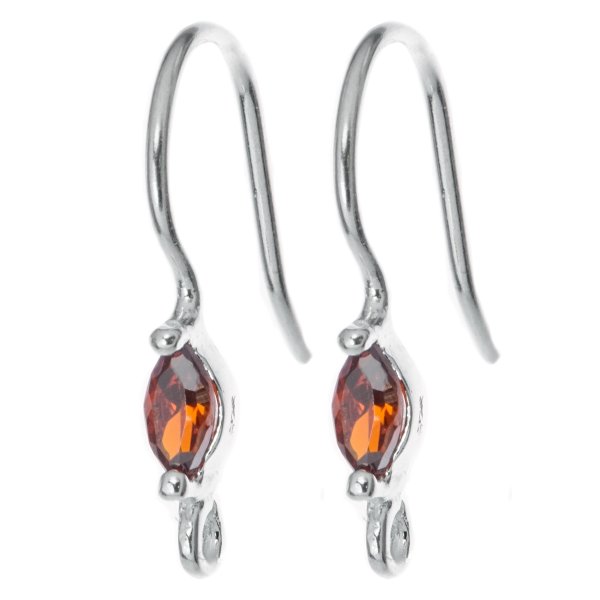2x Sterling Silver Red CZ Crytal Ear Wire Earwires French Hook
