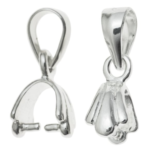 2x BRIGHT STERLING SILVER PENDANT Pinch CLASP W/ BAIL 1 4mm