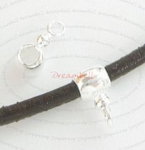 2x Sterling SILVER LEATHER 2mm CORD PENDANT RING CONNECTOR