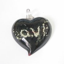 Lampwork Black Glass Heart Silver I Love You Pendant