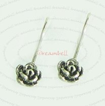 2x Bali Sterling SILVER Rose Flower Ear wire French Hook Earwires
