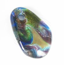 Huge Lampwork Fused Glass Gold Silver Pendant