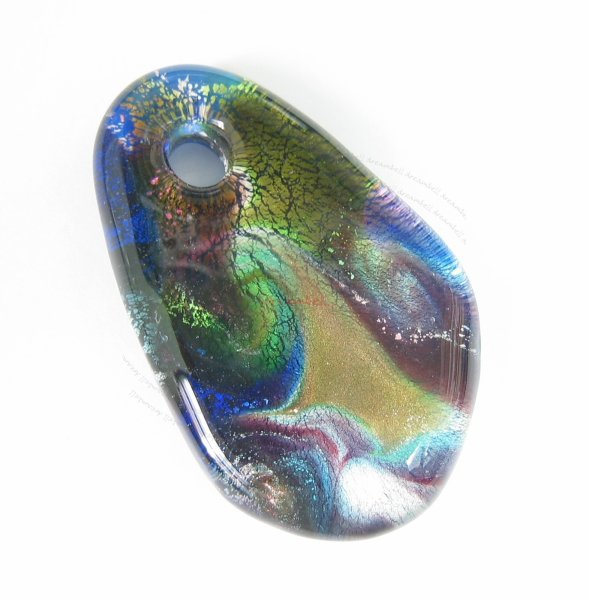 Huge Lampwork Fused Glass Gold Silver Pendant