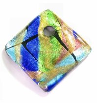 Huge Lampwork Fused Glass Gold Silver Pendant