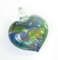Huge Lampwork Fused Glass Gold Silver Heart Pendant