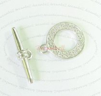 1x 925 Sterling Silver Crystal CZ Bead Round Toggle clasp 11.2mm