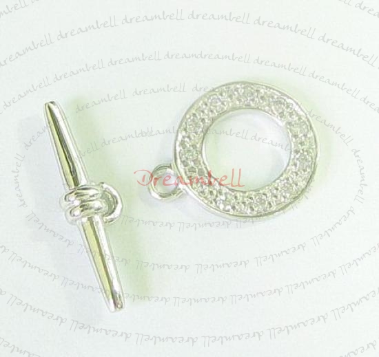 1x 925 Sterling Silver Crystal CZ Bead Round Toggle clasp 11.2mm